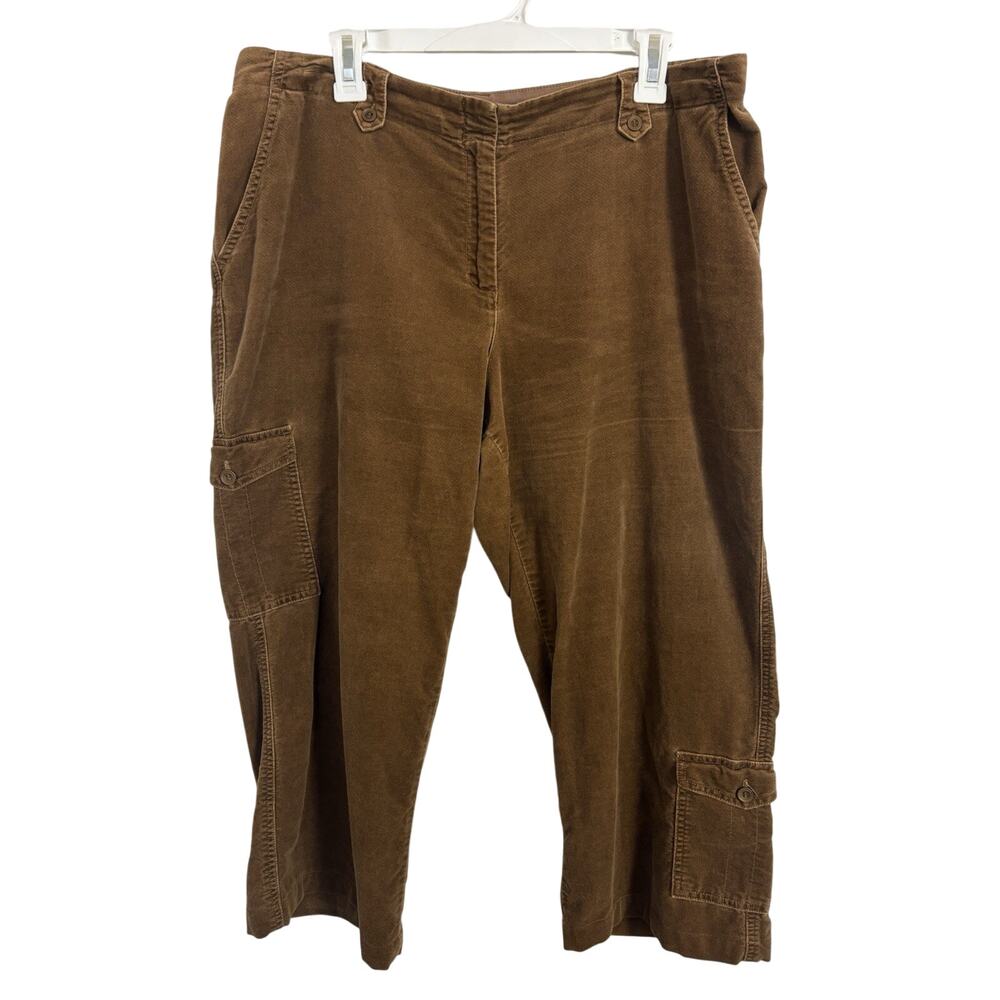 Vtg 90s J Jill Brown Velvet Cropped Cargo Pants Size 16P Grunge Velour